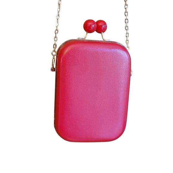 Elizabeth Arden Red Hardshell Structured Kisslock Purse Golden Chain - Picture 1 of 14